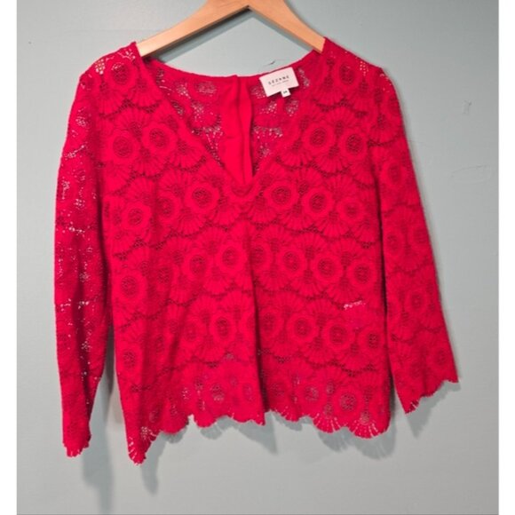 Sezane Tops - Sezane Women's Blouse Lace Crochet Romantic 3/4 Sleeve V-Neck Shirt Red Size 34